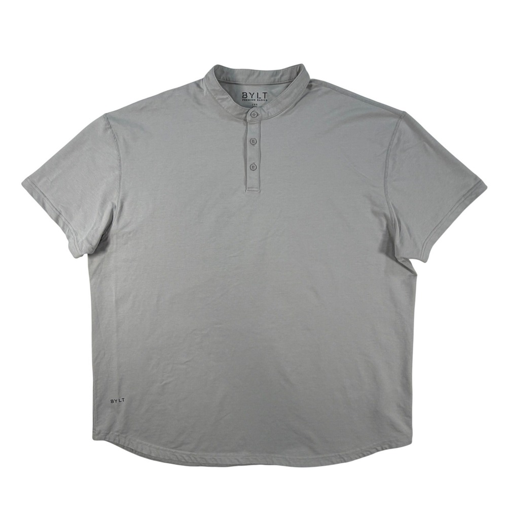 BYLT Premium Basics 3XL Mens Lux Henley Shirt Gray Short Sleeve Stretch
